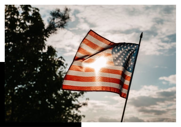 American flag in the sunlight