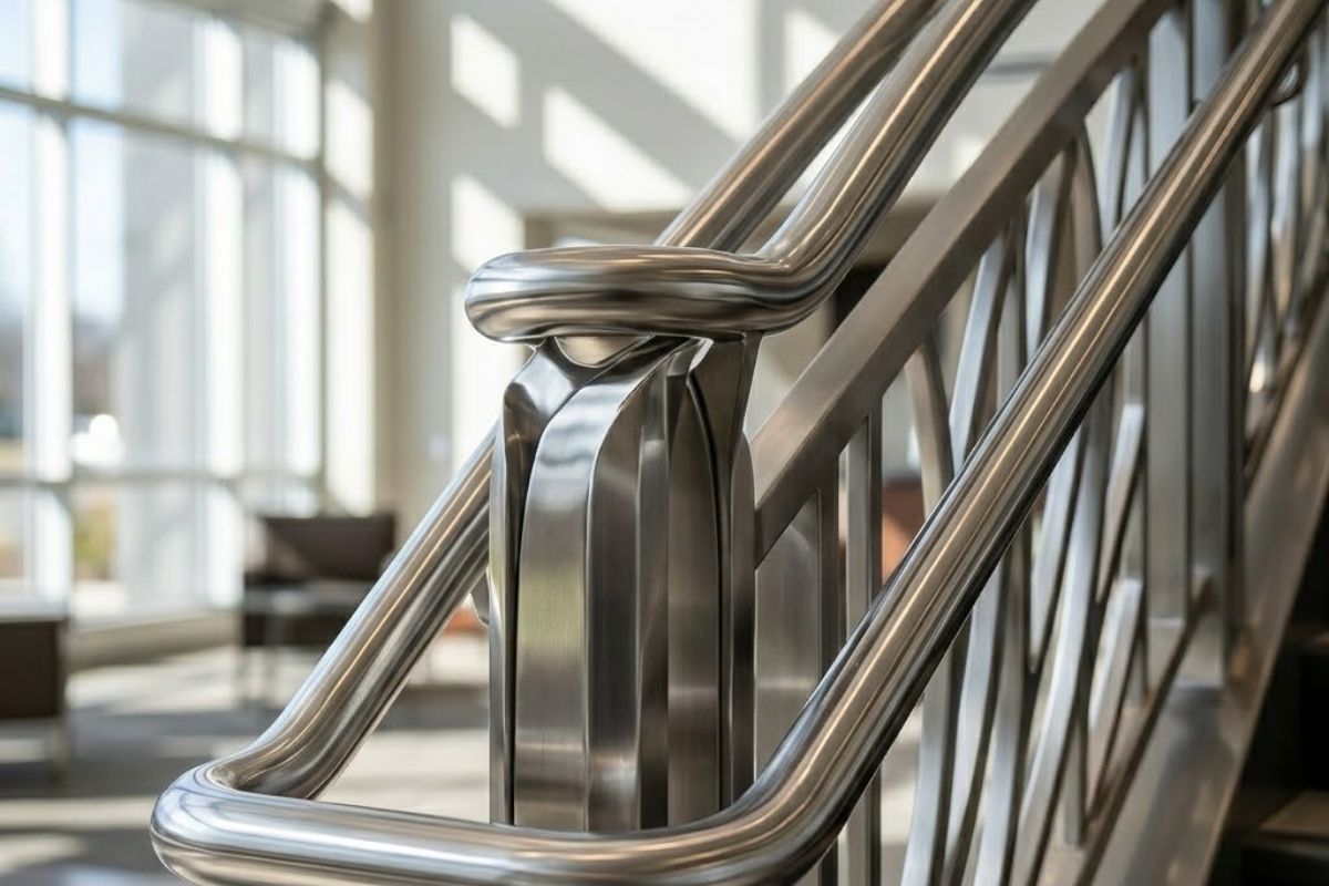 stainless steel architectural staircase and decorative facade structure